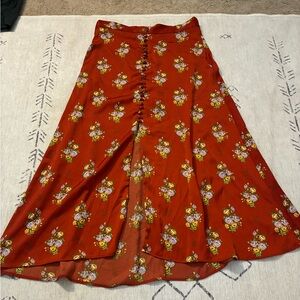 Zara Red Floral A-Line Skirt